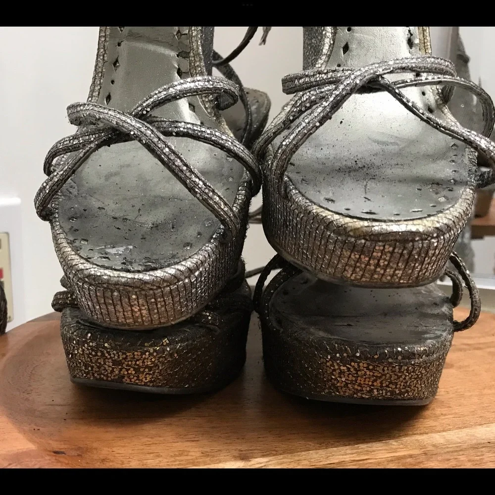 SEXY BCBG Bronze & Silver 2 Pairs “As Is” Glittery Wedges Sz 7…